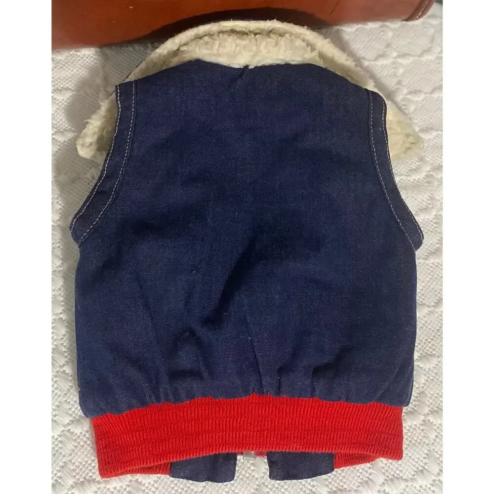 Vtg Blue Infant Jean Vest Faux Sheep Wool Fur Health-tex, Zip up, 9 months